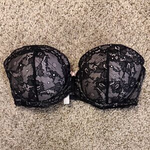 Victoria Secret VS Pink Strapless Bra 34B Push Up Black Lace Pink